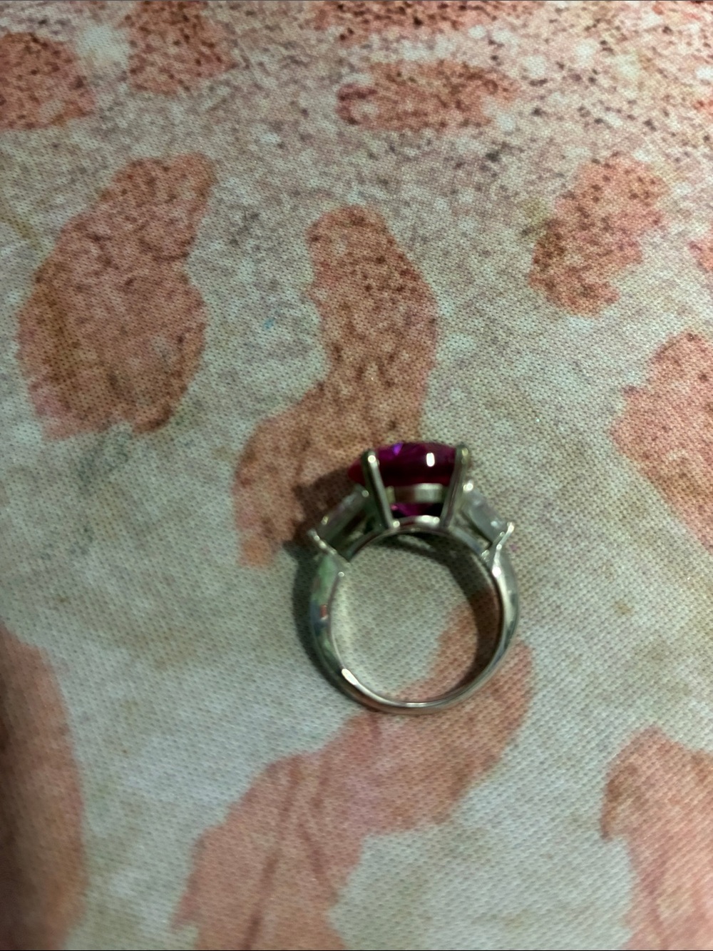 Ross-Simons Fuchsia Round Gemstone Ring with Clear Sidestones - Picture 2 of 2